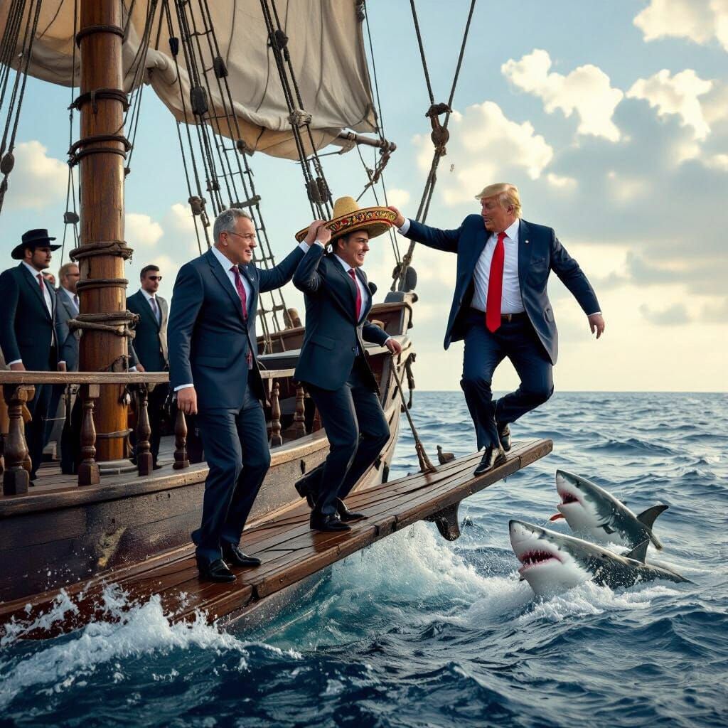Political Leaders Facing Sharks as Trump Plays Prank