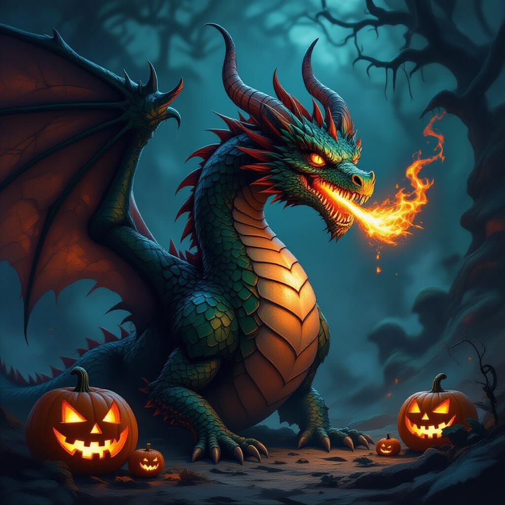 Majestic Halloween Dragon in Dark Fantasy Art