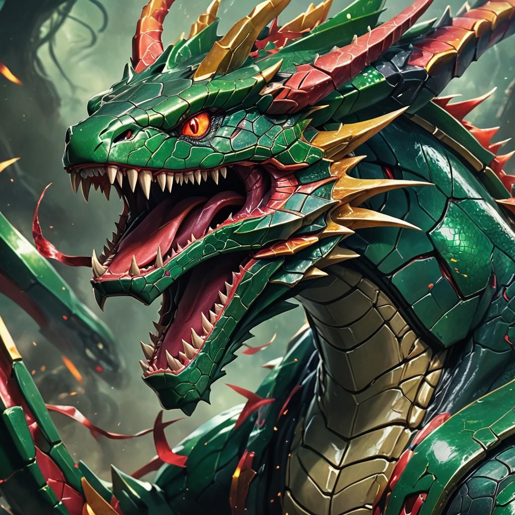 Rayquaza Roaring: A Dragon Portrait in Vibrant Colors