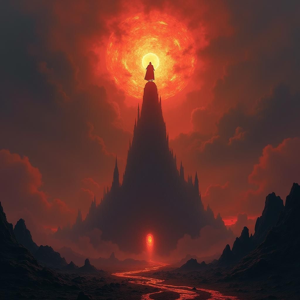 Sauron on Barad-dûr: A Dark Fantasy Matte Painting