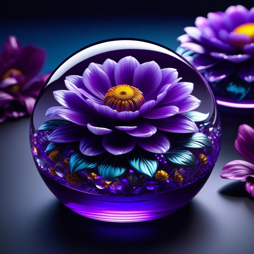 Purple Flower Paperweight by Zimmer Glass