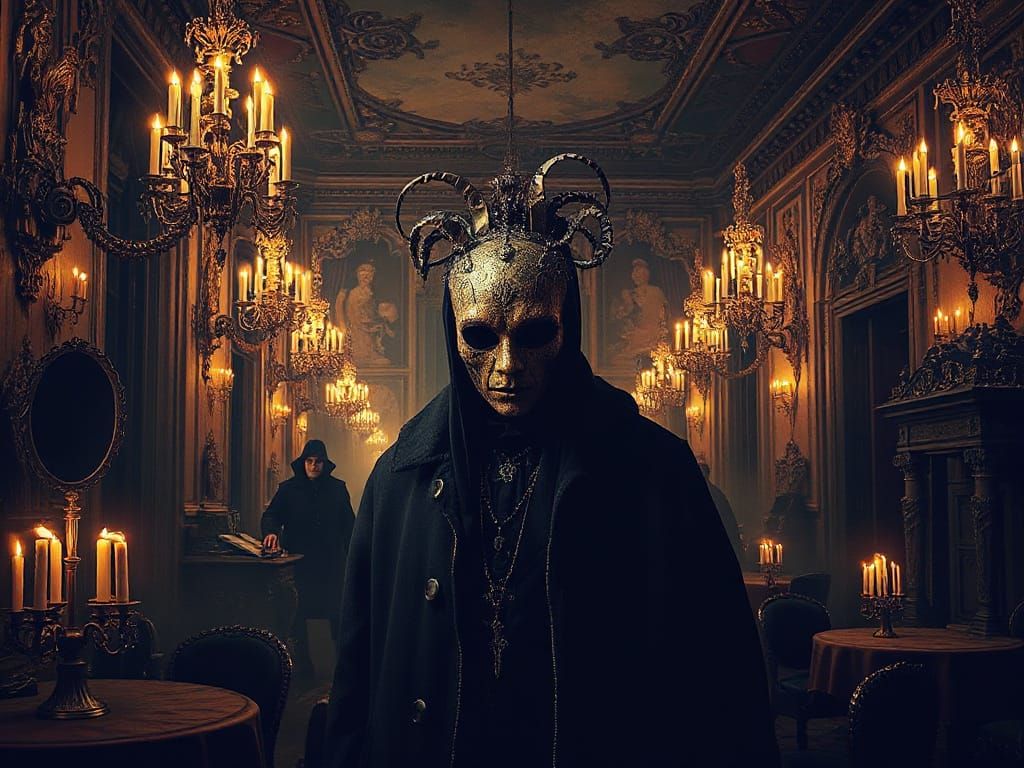 Baroque Masquerade Ball in Dark, Surrealistic Style