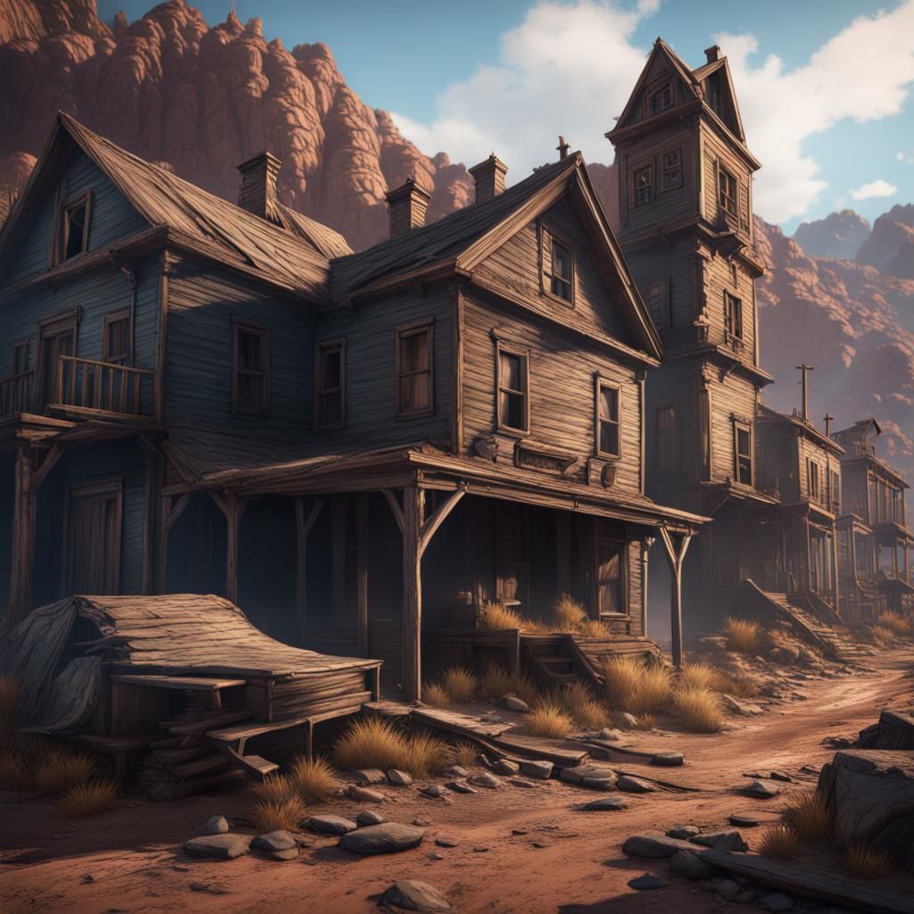Ghostly Abandoned Mining Town in Detailed Matte Painting