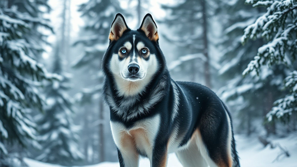 Majestic Siberian Husky in Snowy Winter Forest