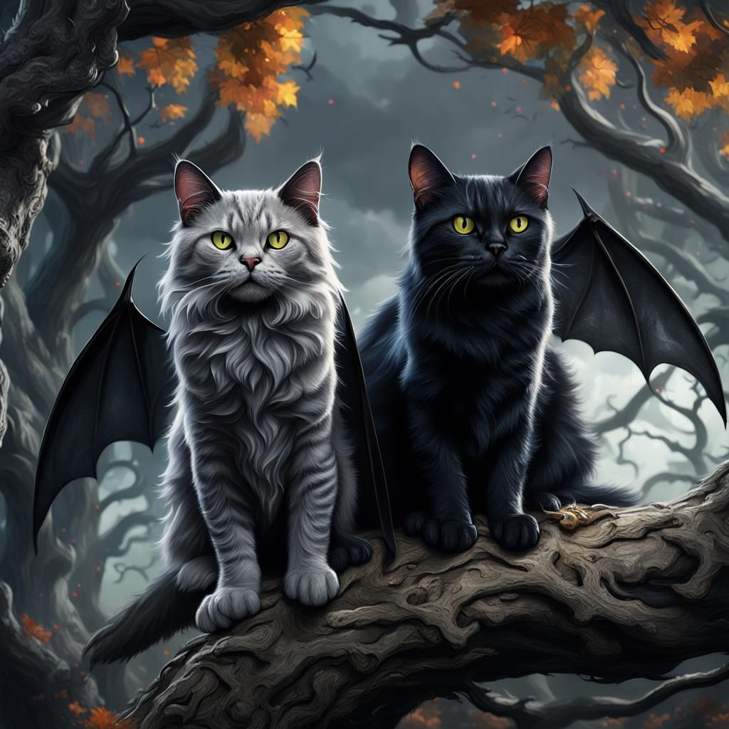 Bat-Winged Cats in a Mysterious Tree, Matte Painting