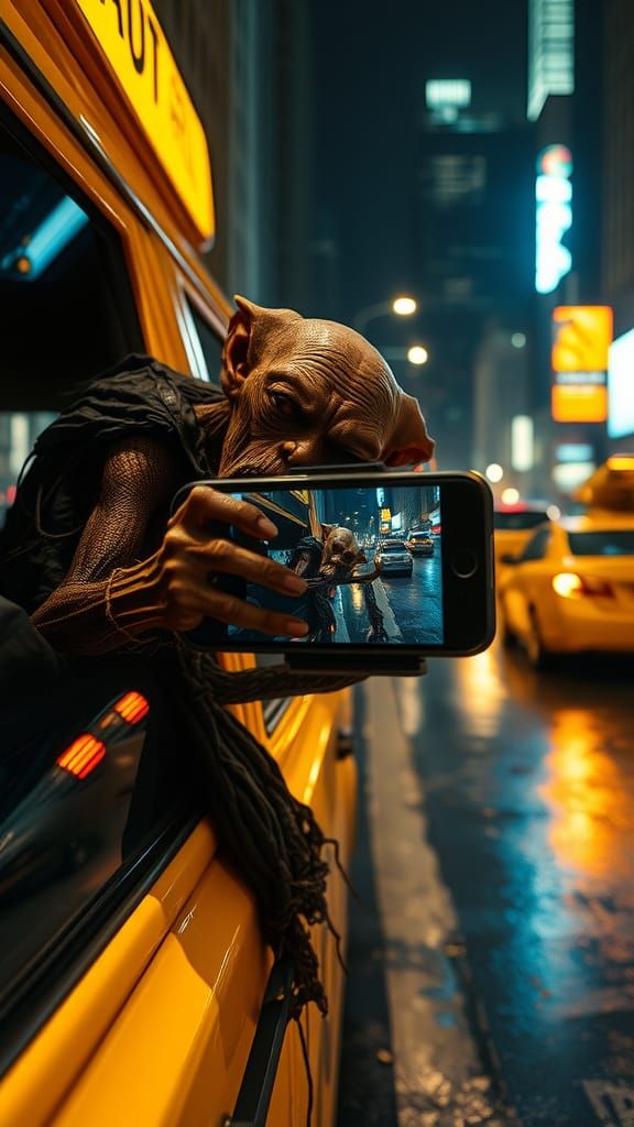 Gollum in a Taxi  - But first, let´s take a selfie