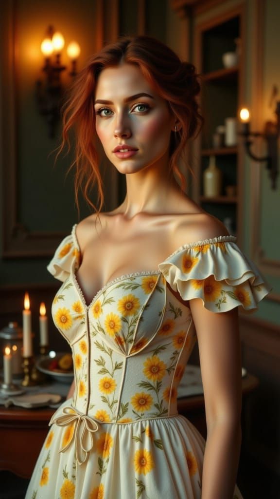 Jewish Woman in Floral Dress in Cozy Living Room