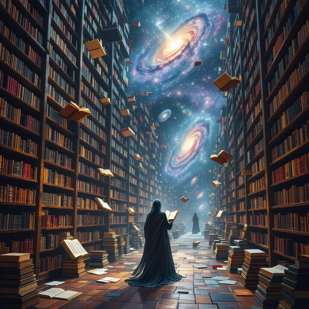 Surreal Pencil Library with Cosmic Books and Spectral Librar...