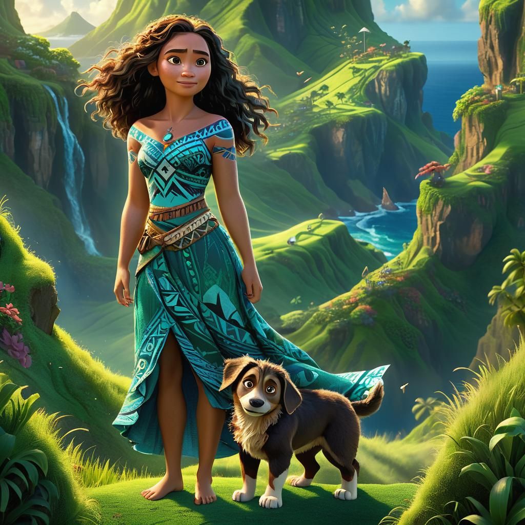 Moana with Puppy: Tangled-Style Matte Painting