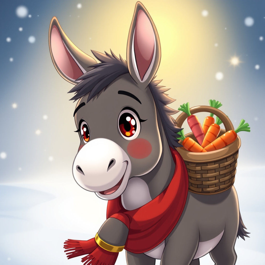 Delightful Donkey with Carrots and Candy: Anime Style