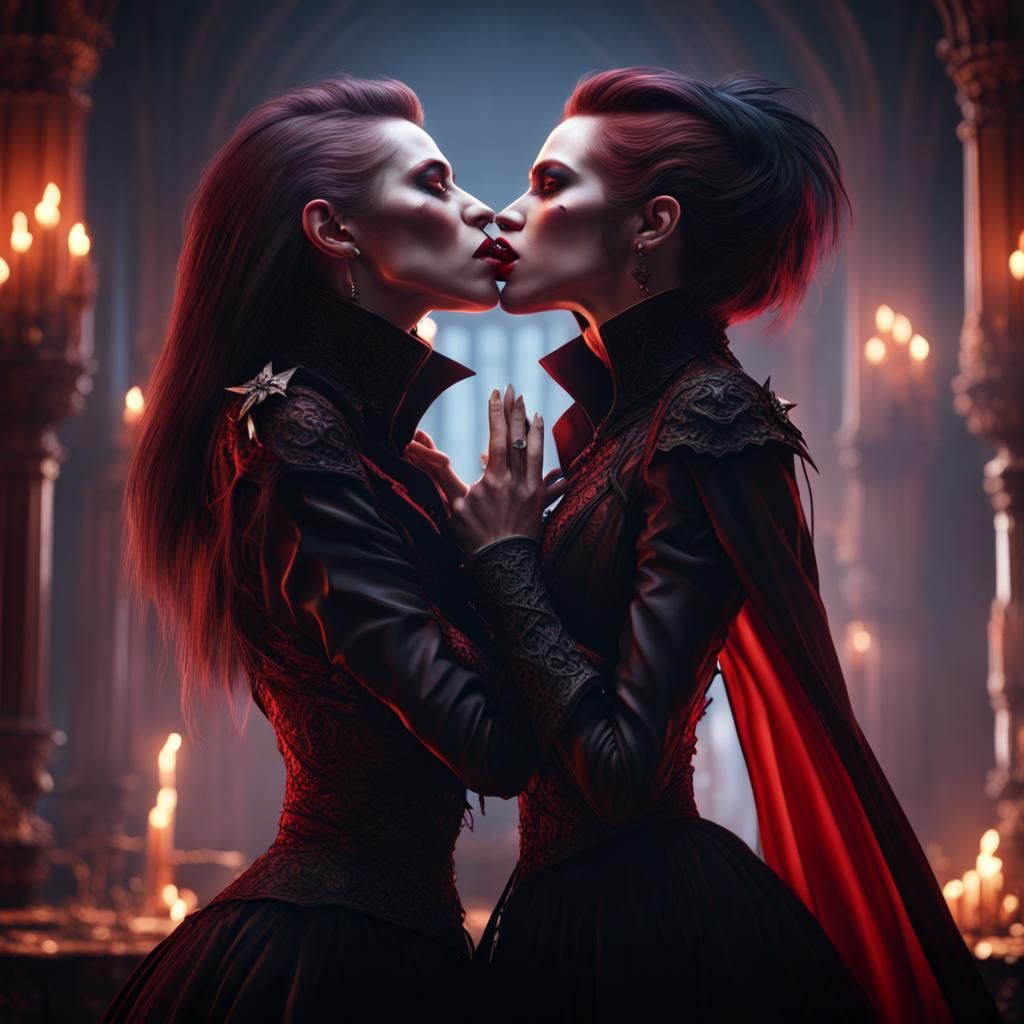 Passionate Vampire Kiss: Detailed Fantasy Art
