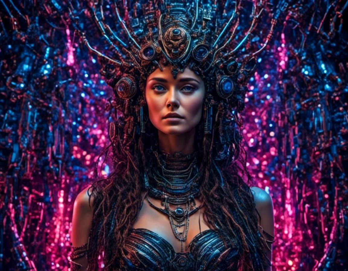 Alien Biopunk Girl in Dark Forest