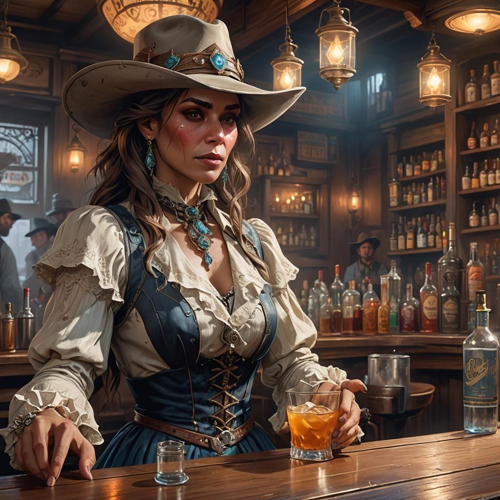 Ghost Woman Serves Drinks in Wild West Saloon