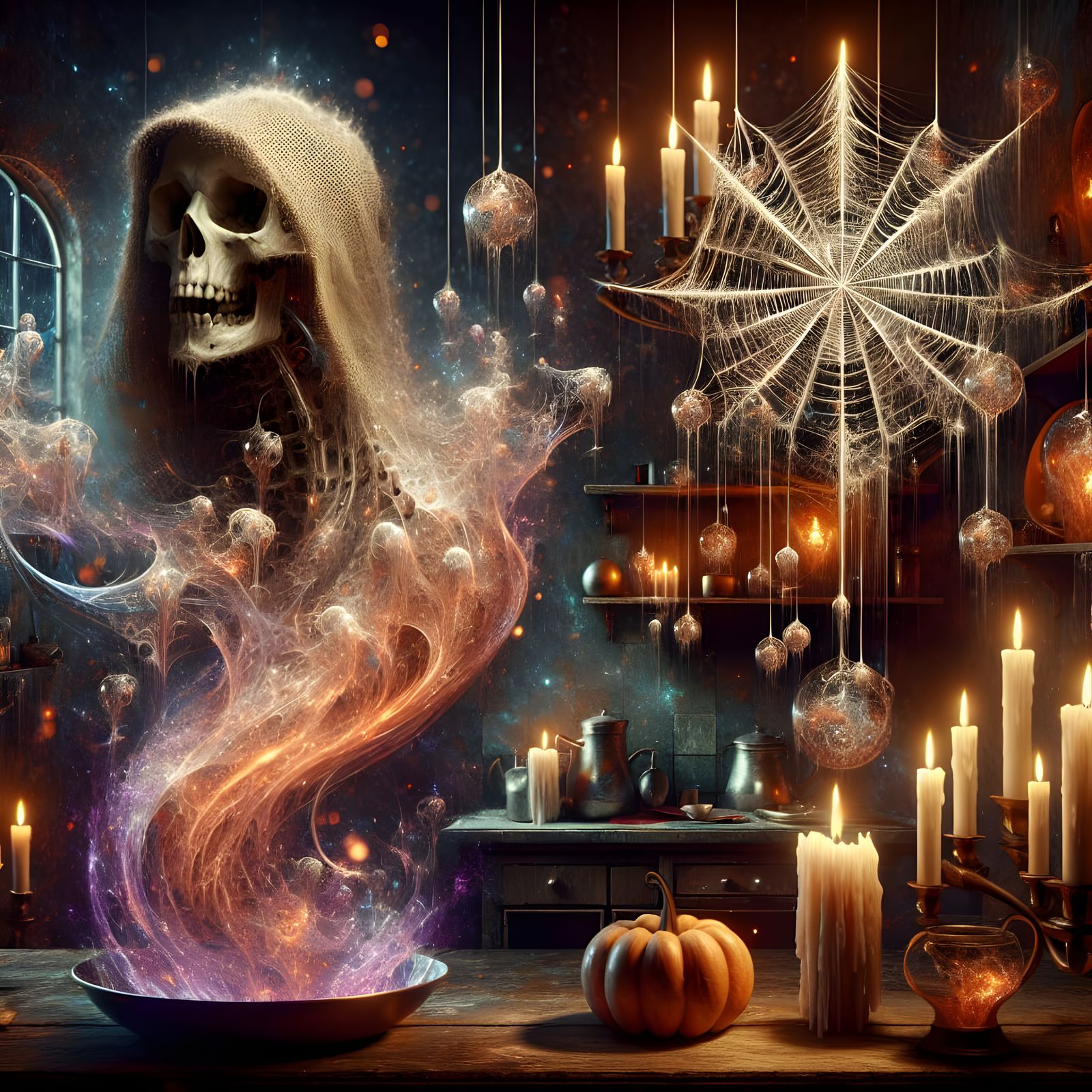 Ethereal Ghost in Haunted Kitchen, Digital Painting