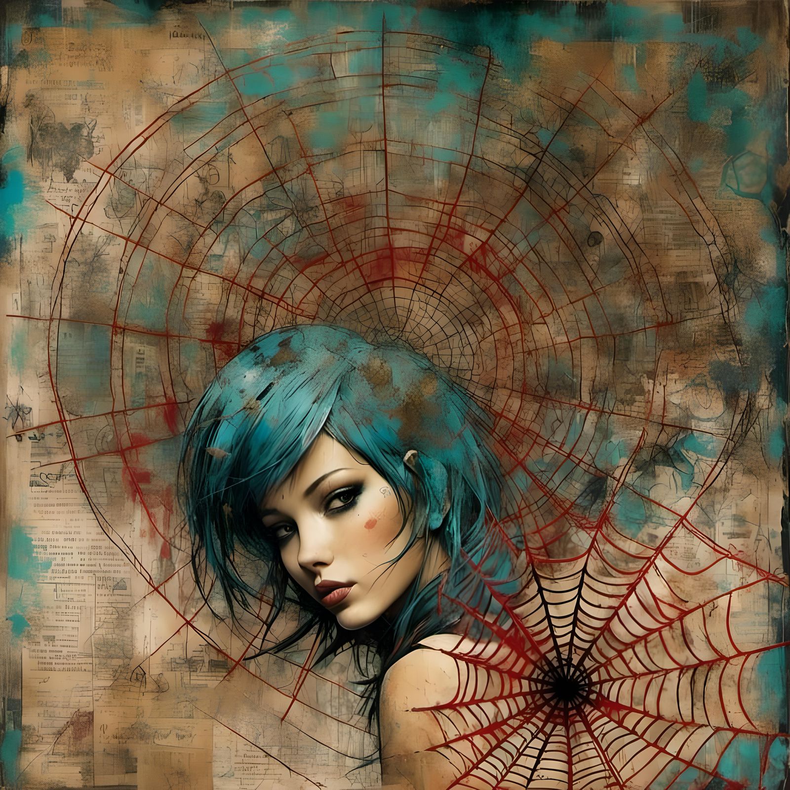 Spider in Elaborate Mixed-Media Collage