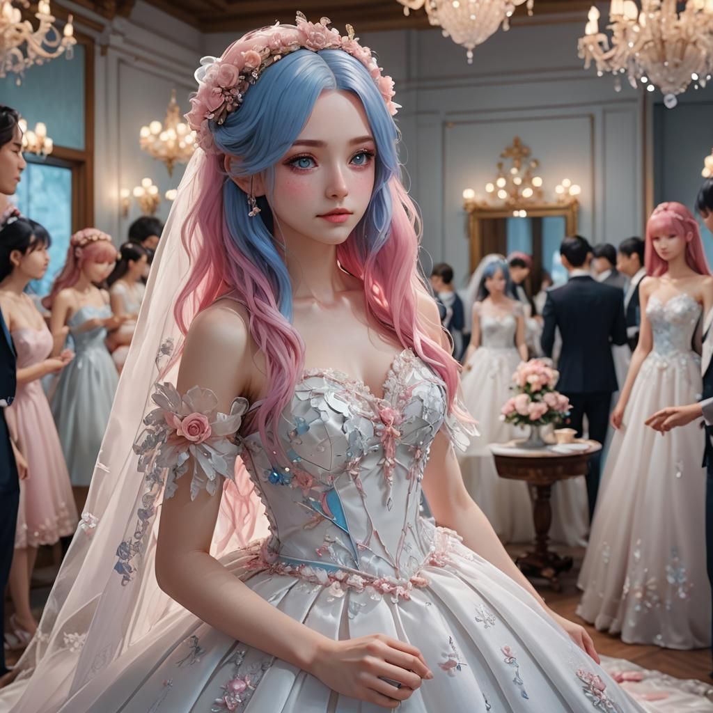Anime Girl in Wedding Dress: 3D Rendered Art