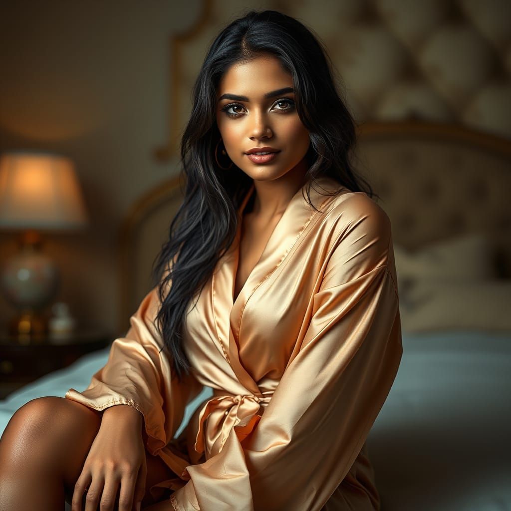 Beautiful Indian Woman in Silk Robe: Hyperrealistic Portrait
