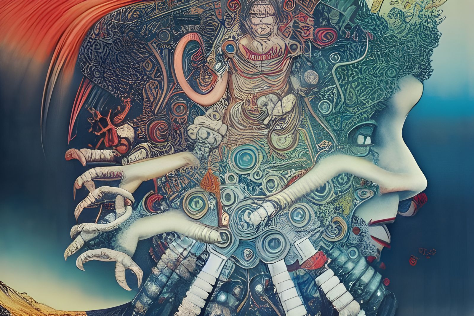 Mythological Collision in Detailed Mixed Media Illustration