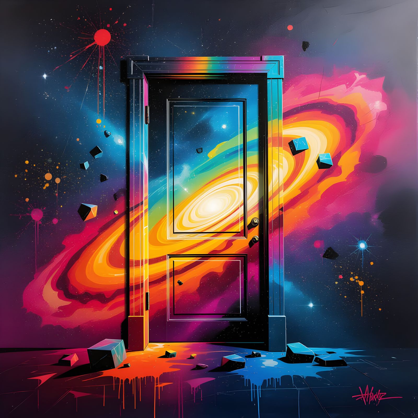 Airbrushed Galaxy Door in Graffiti Street Art Style
