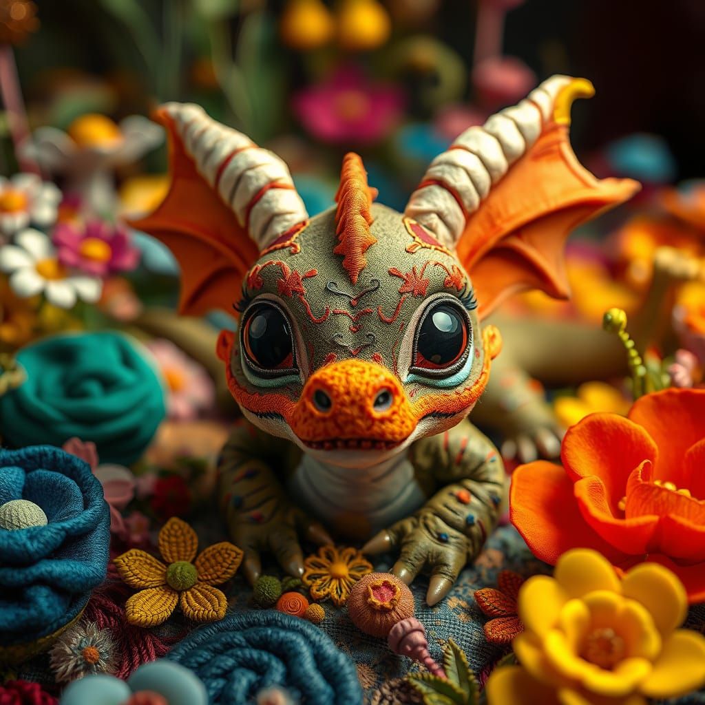 Vibrant Fabric Dragon Embodies Surreal Fantasy