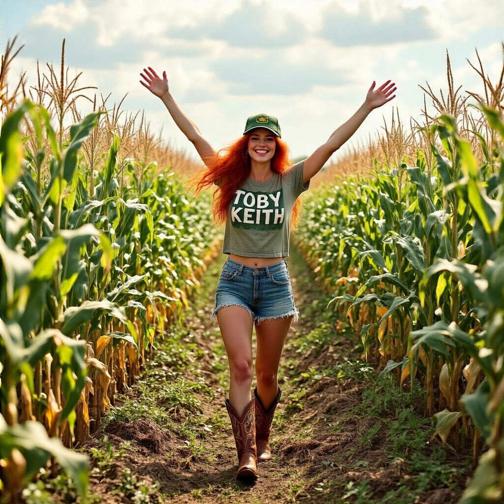 Joyful Woman in Cornfield with Cinematic Lighting