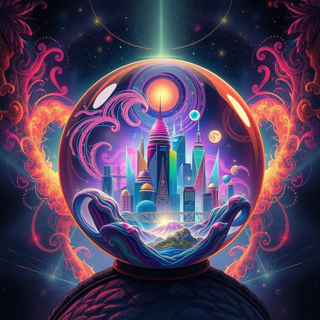 City in Glass Orb with Astral Energy Aura