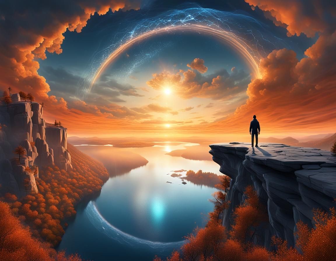 Ethereal Sunset Over Fantasy Lake: Digital Art