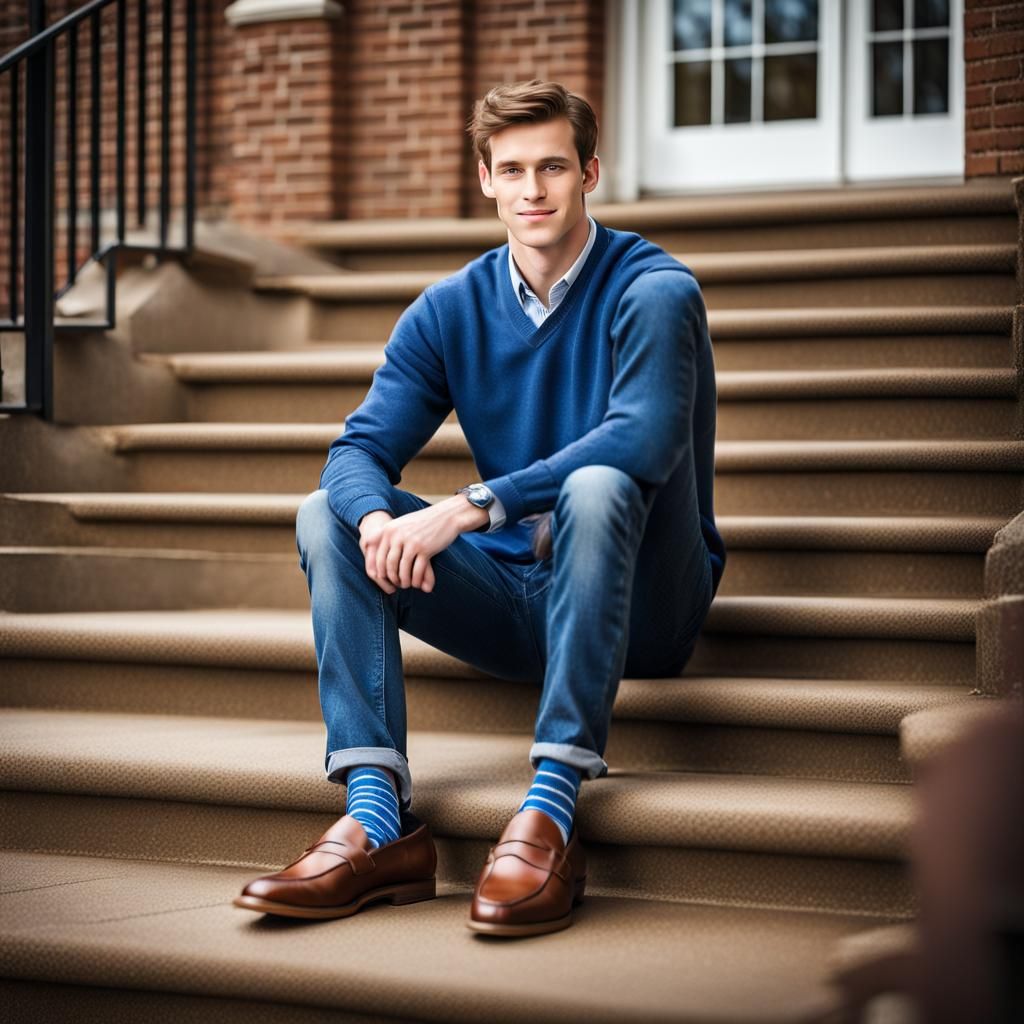 Handsome College Man in Preppy Style