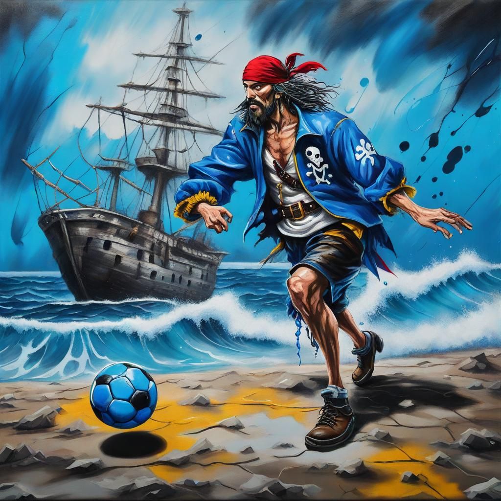 Pirate Kicks Soccer Ball: Graffiti Splash Art