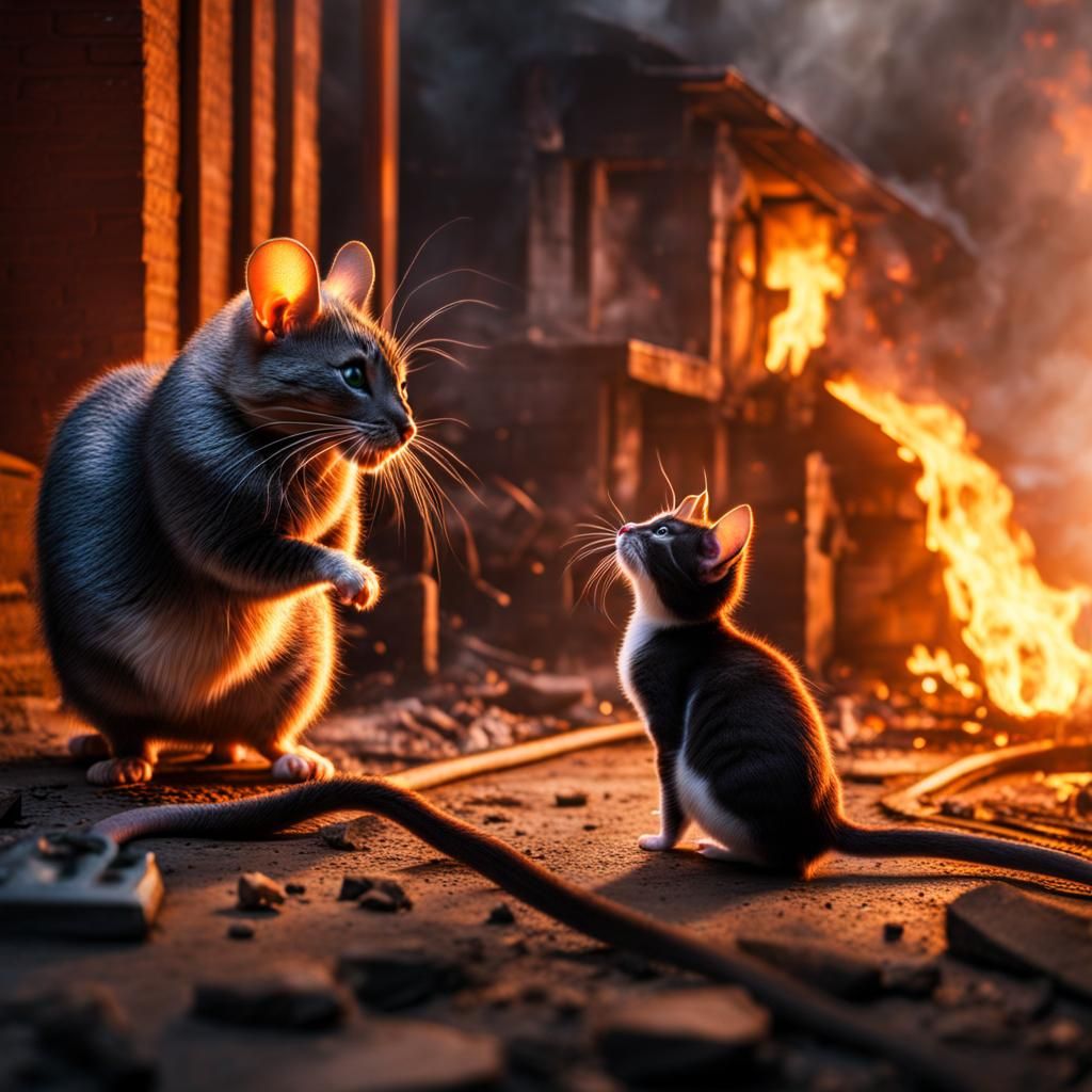 Superhero Mouse Rescues Cat From Burning Building