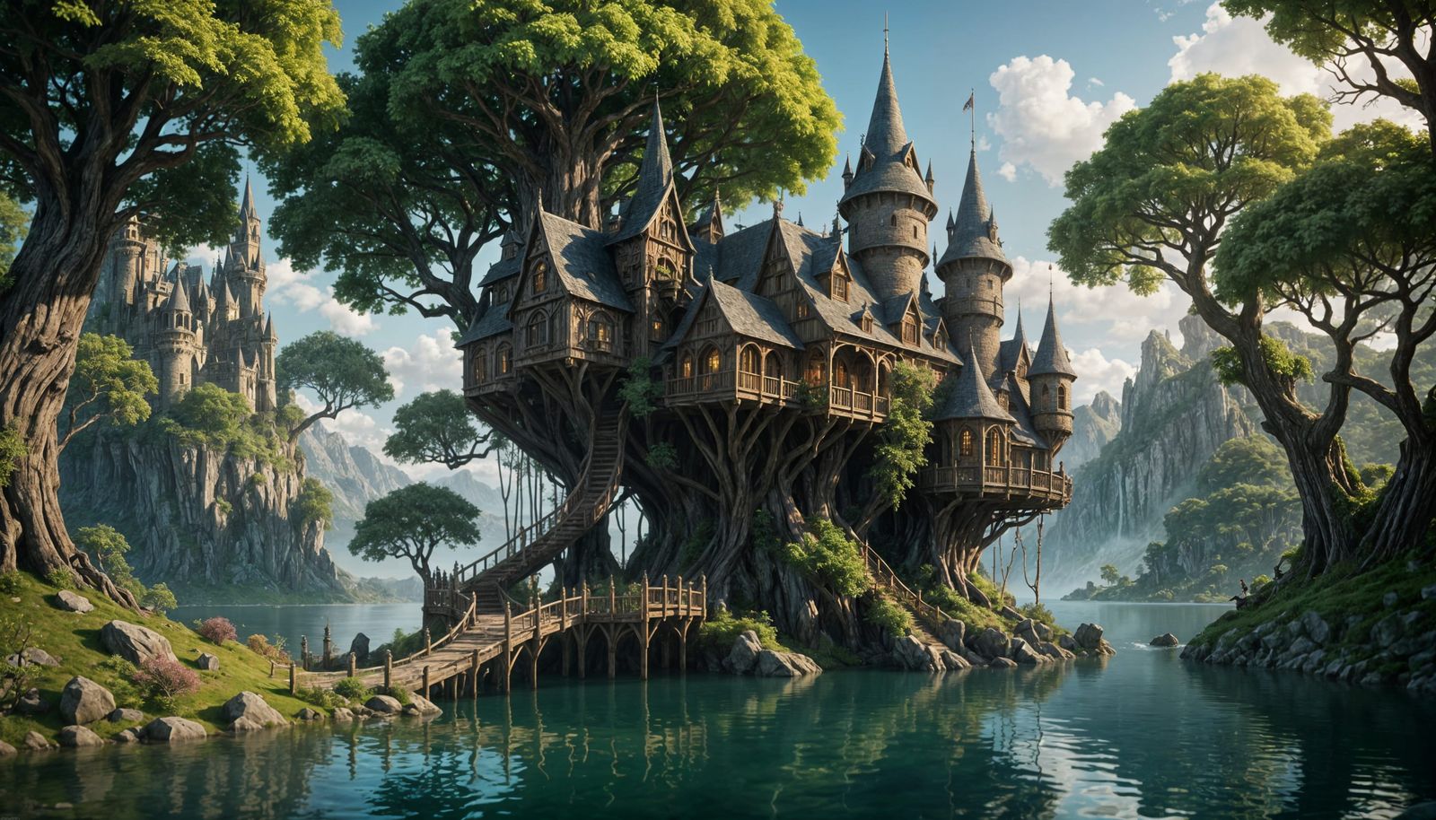 Fantastical Elven Treehouse on Lake Shore