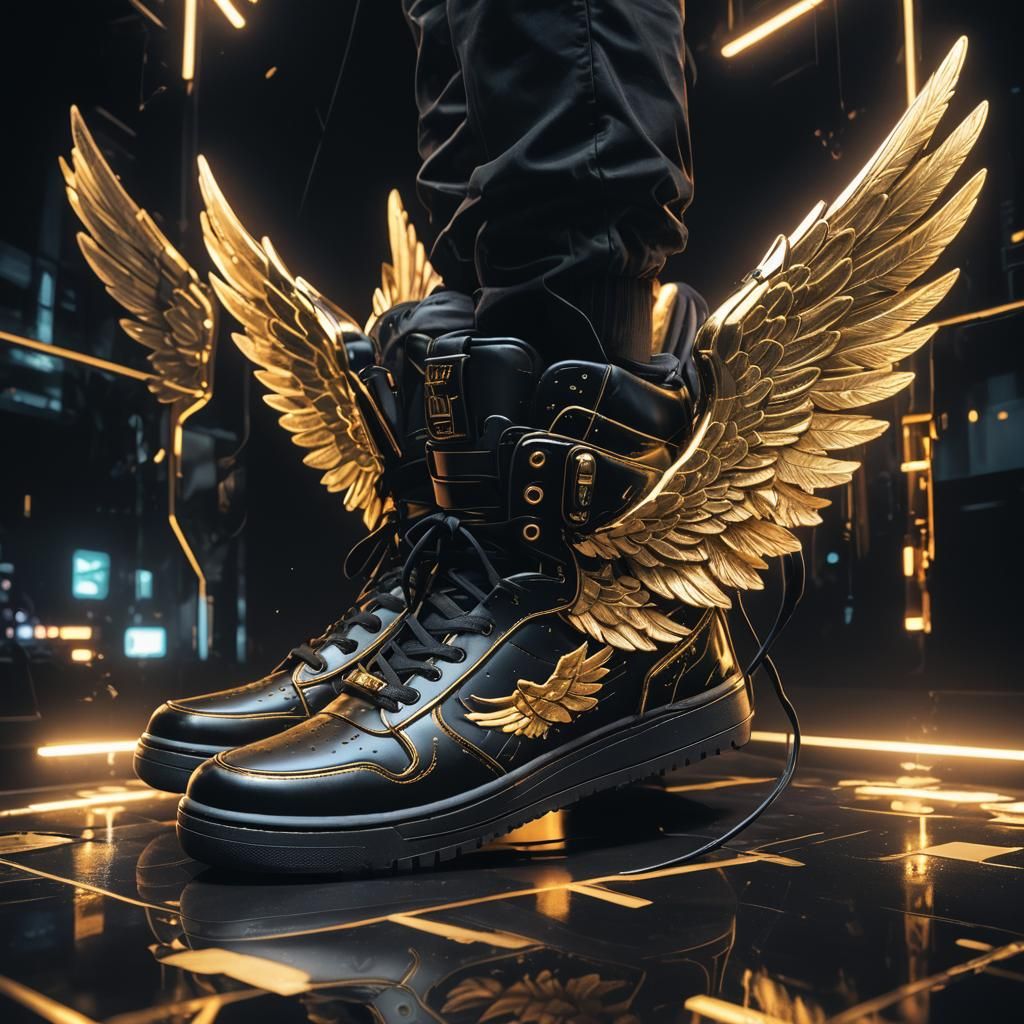 Cyberpunk Sneakers with Angel Wings in Digital Art