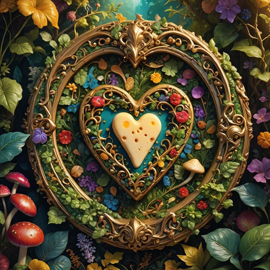 Cheese Heart Button in Ornate Fantasy Frame