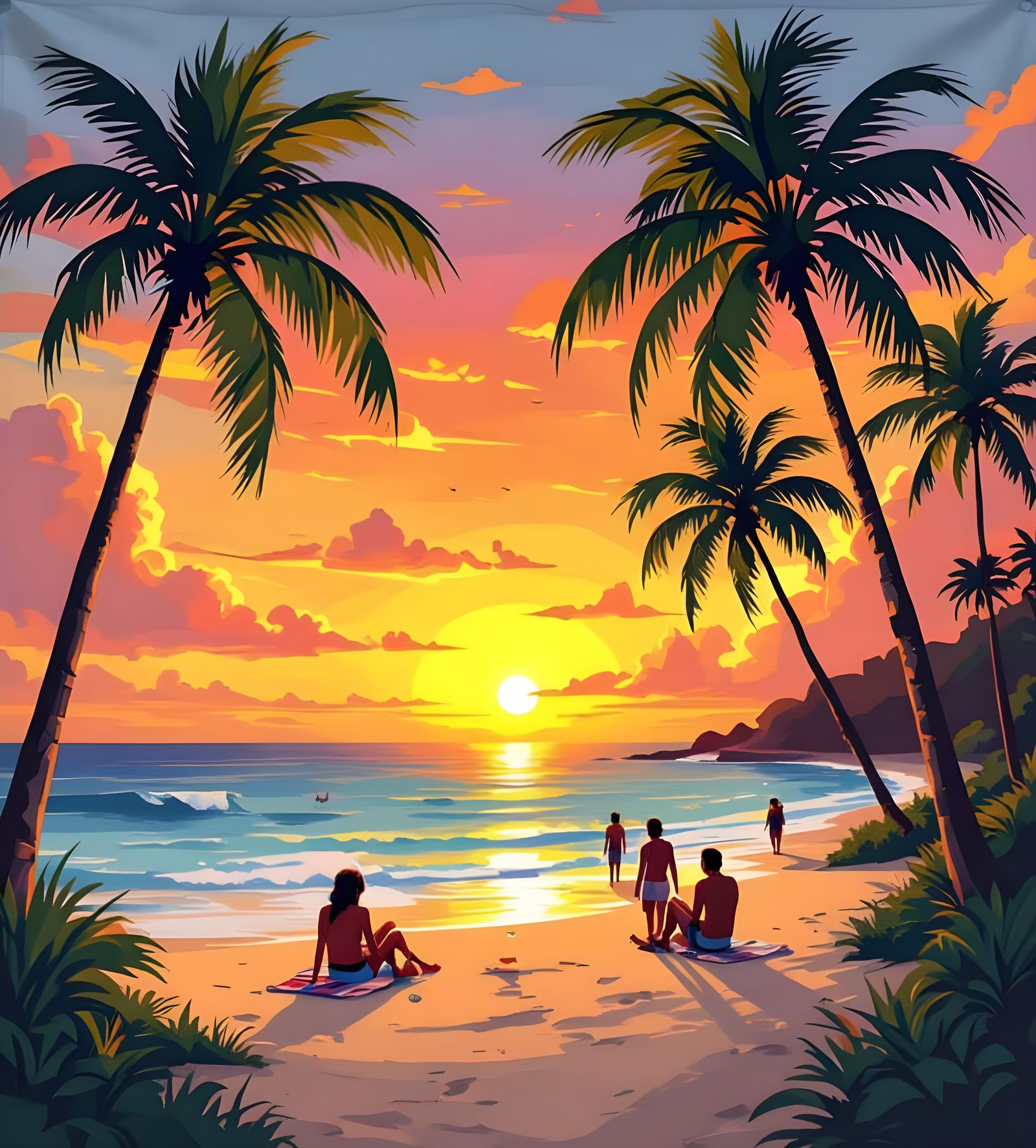 Tropical Beach Sunset Design for Print