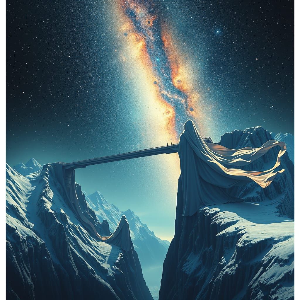 Surreal Guardians on Cosmic Bridge, Digital Art