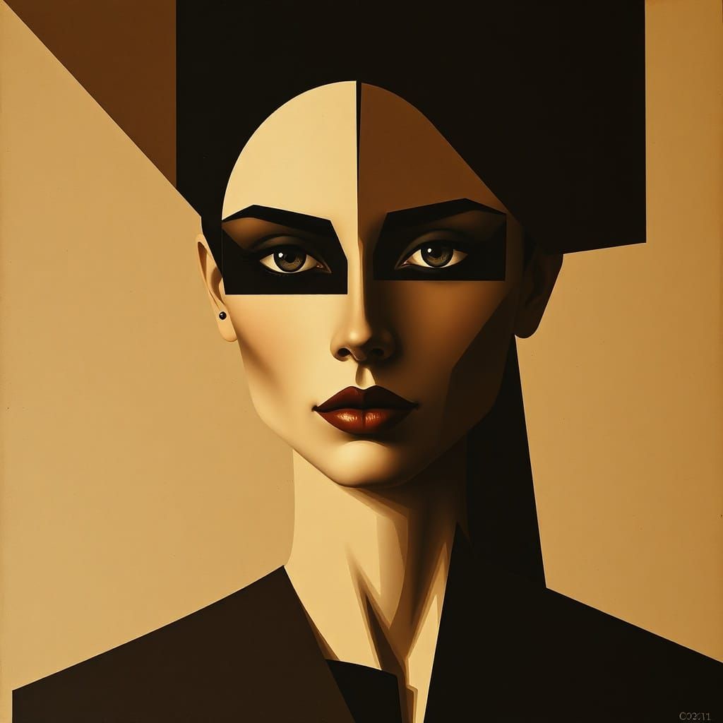 Monochromatic Abstract Woman Portrait in Suprematist Style