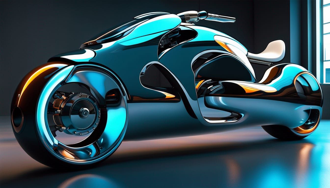Futuristic Motorbike: Polished, Reflective, and Vibrant