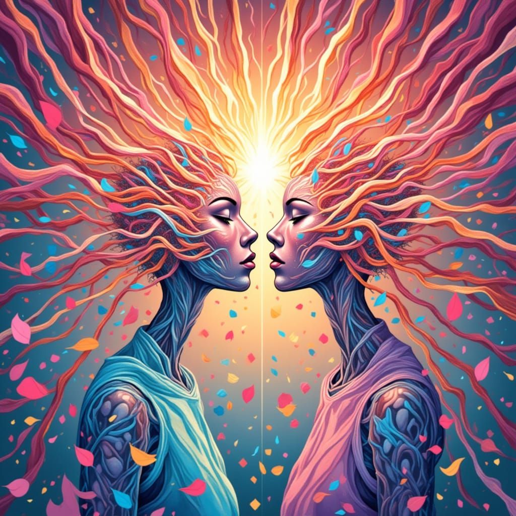 Love as Radiant Binding Force in Whimsical, Neon-Lit Threads