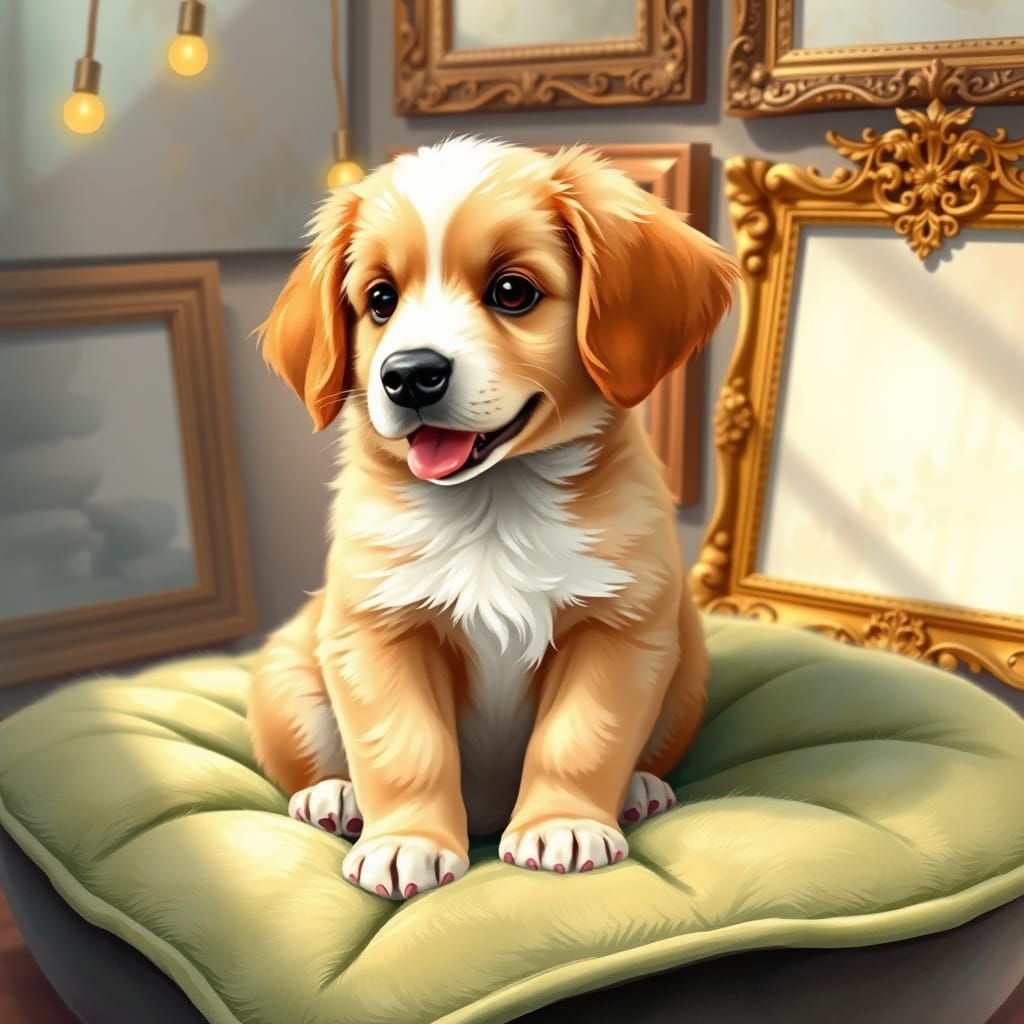 Charming Puppy in Whimsical Watercolor Scene