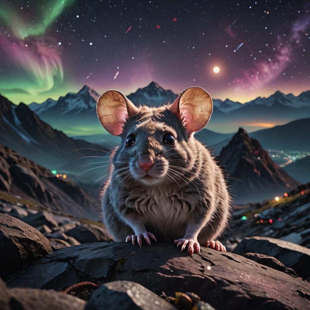 Superstitions Mouse Under Northern Lights: Hyper-Realistic P...
