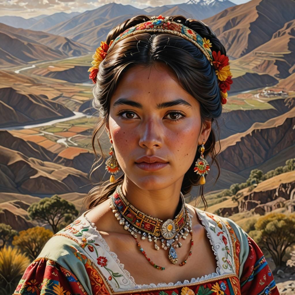 Bolivian Woman in Traditional Dress: Realistic Portrait
