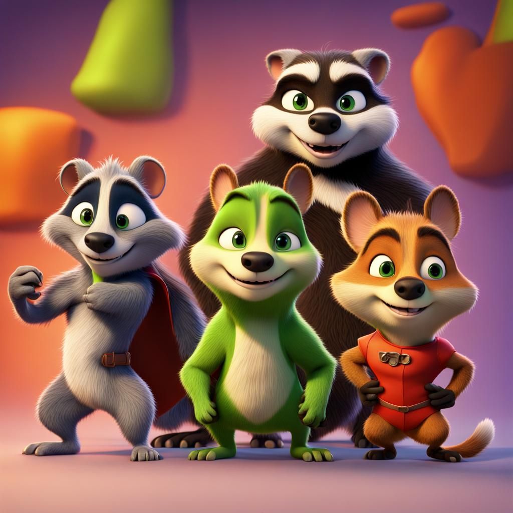 Over the Hedge Superheroes in 3D Digital Art