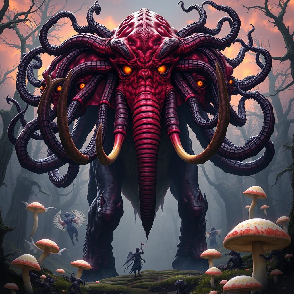 Gigantic Eldrazi Horror in Dark, Bloody Sunset Hues