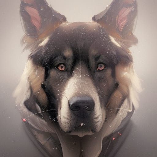 Tatra Shepherd Dog Portrait in Art Nouveau Style
