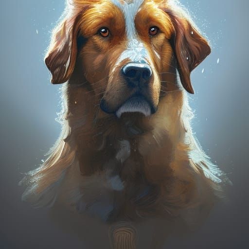 Tatra Shepherd Dog Portrait in Art Nouveau Style