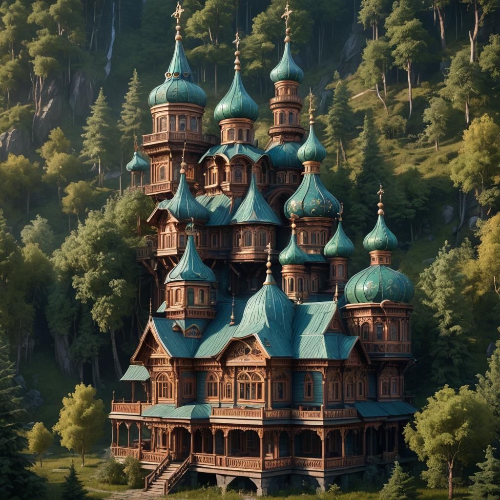 Grand Russian Dacha in Siberia: Matte Painting