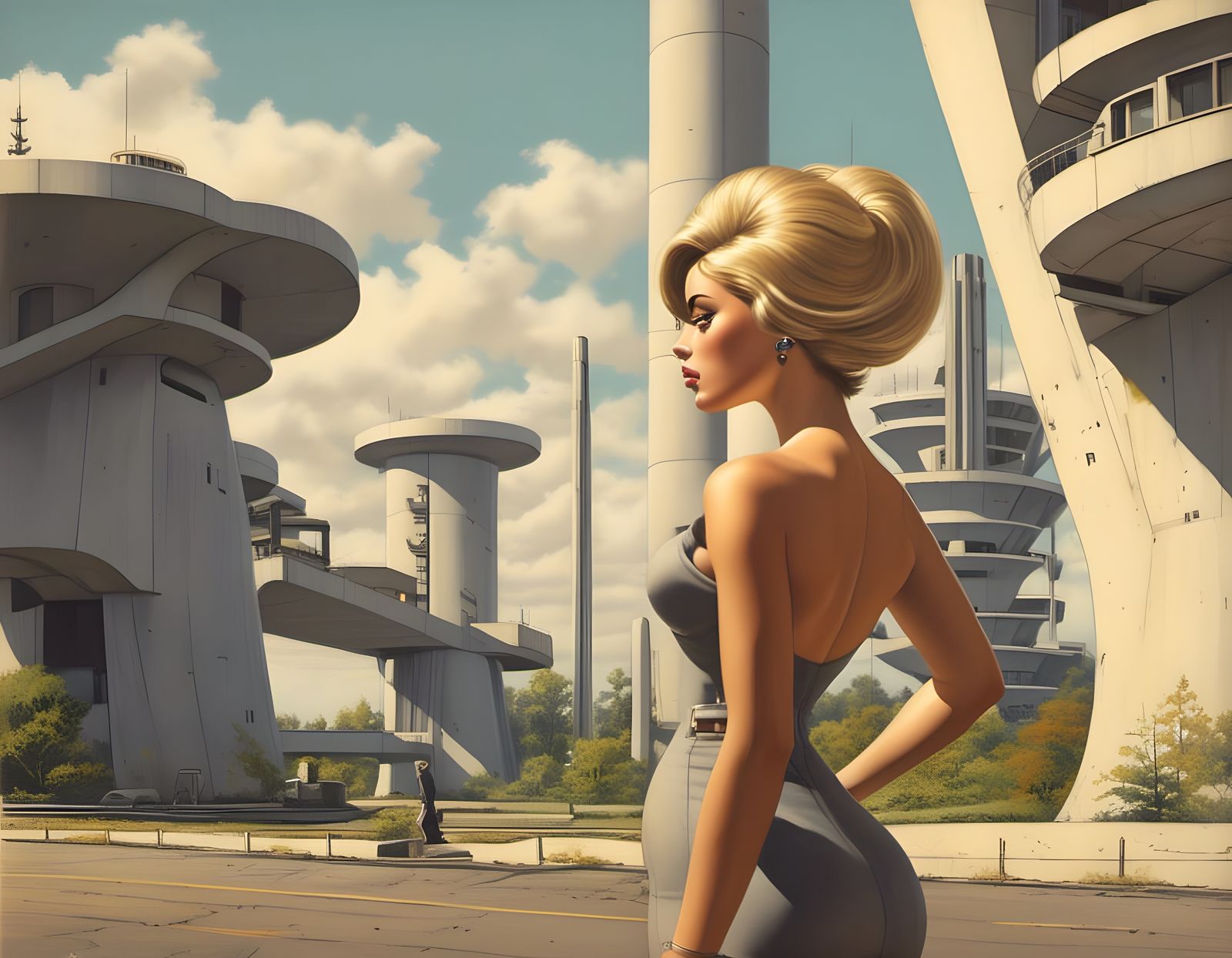 Soviet Brutalist Propaganda: Muscular Woman at Missile Facil...