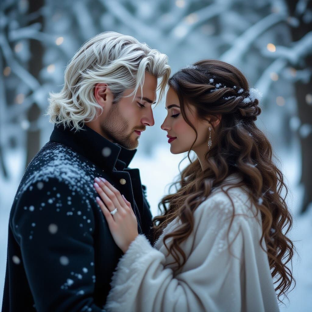Romantic Encounter in Enchanted Winter Forest