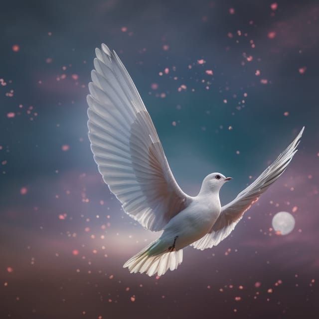 Mystical Dove of Peace in Cosmic Heavens