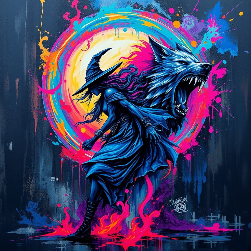 Mystical Indigo Werewolf Emerges in Neon City